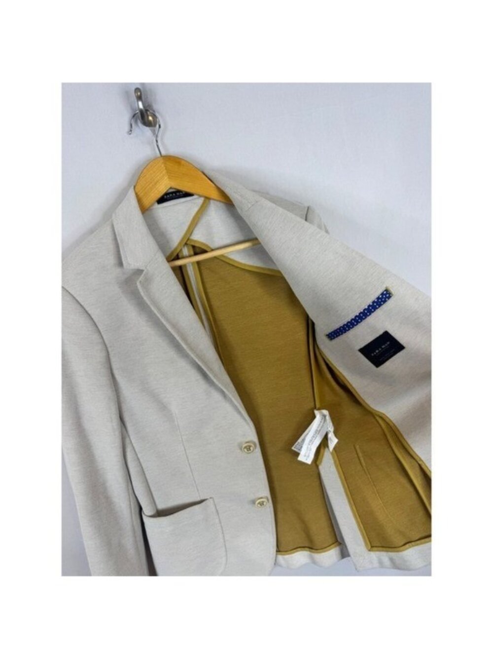 Zara Man Basic Collection Beige Textured Blazer with Elbow Patches Size 36 - Picture 7 of 14